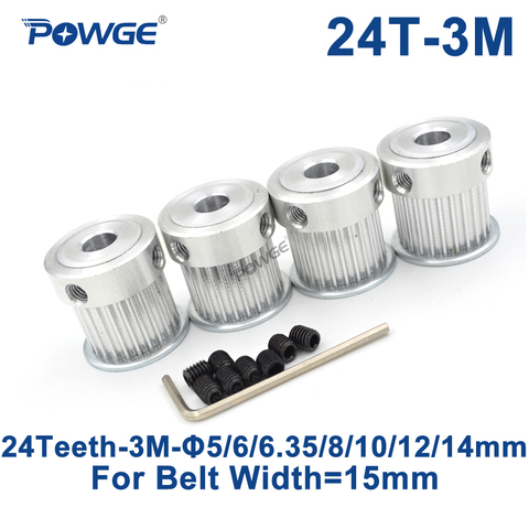 POWGE-polea síncrona HTD 3M, 4 Uds., 24 dientes, 5/6/6.35/8/10/12/14mm de ancho, 15mm, 3M, correa de distribución, HTD3M, 24 T, 24 dientes ► Foto 1/6