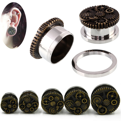 Tornillo de rueda Steampunk para el oído, expansor de medidores piering Plug de 8mm-20mm, rosca exterior, 2 uds. ► Foto 1/1