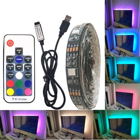 Tira de luces LED de 5V CC, resistente al agua, 5050, RGB, Flexible, 50CM, 1M, 2M, con 3 mando a distancia de 17 teclas para iluminación de fondo de TV ► Foto 1/6