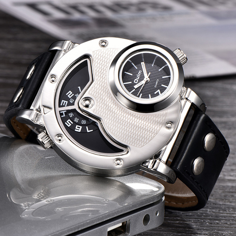 Oulm-reloj de pulsera con correa de cuero para hombre, diseño único, Multipe, zona horaria, Oulm, 9591 ► Foto 1/6