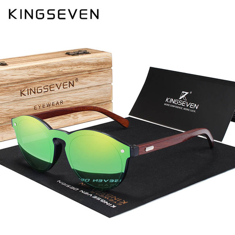 KINGSEVEN-gafas de sol de madera 2022 para hombre y mujer, lentes de espejo de alta calidad, UV400, clásicas, con paquete de madera ► Foto 1/5