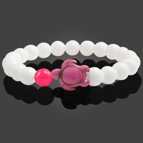 Pulseras y brazaletes de cuentas de tortuga rosa, roja y negra, Charm Beach Sea Tortoise White, pulseras de piedra Natural, regalos para hombres y mujeres ► Foto 1/6