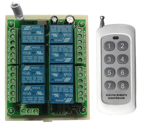 Mando inalámbrico de radiofrecuencia CC, 12V, 24V, 8 canales, 8 canales, interruptor receptor, transmisor, 8CH, 315/433 MHz ► Foto 1/3