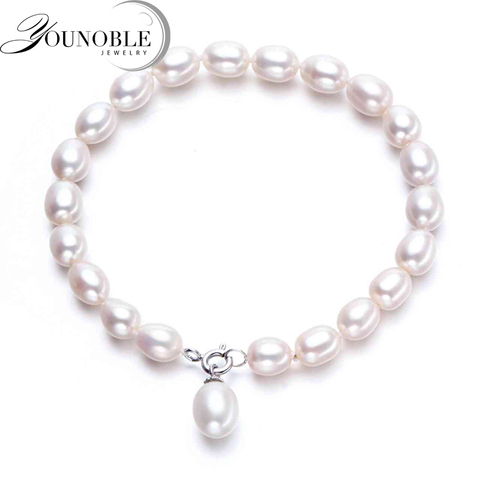 Pulsera de perlas de agua dulce para mujer, pulsera de hilo de perlas blancas naturales, estilo OL ► Foto 1/5