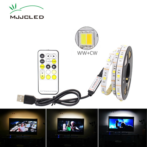 Tira de luces LED CCT, 5V, USB, regulable, 5050, mando a distancia CW WW RF, tira de LED ajustable, iluminación de TV con retroiluminación USB ► Foto 1/6