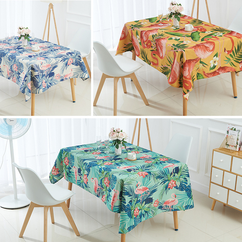 Mantel de lino con diseño de flamenco, mantel de estilo nórdico con diseño de hojas de palmera Tropical para mesa rectangular, resistente al agua ► Foto 1/6