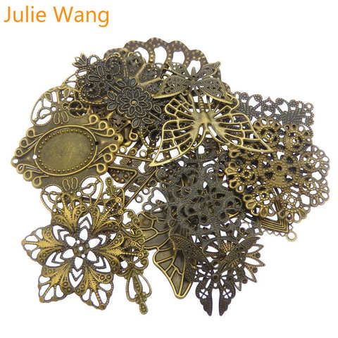 Julie Wang 16 Uds Vintage mariposa flores encantos conector hierro, Bronce Antiguo pulsera de joyería hacer colgantes Accesorios ► Foto 1/5