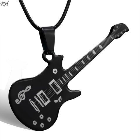 Collar de guitarra de acero inoxidable 316L a la moda para hombres, colgantes, cadena de cuero, collares para hombres ► Foto 1/6