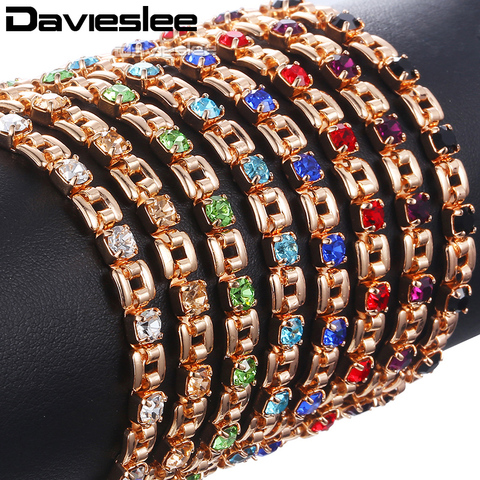 Davieslee-pulsera de oro rosa para mujer, joyería 585, Bismark cuadrado, varios colores, CZ Stone, regalos, 5,5mm, DGBM101 ► Foto 1/6