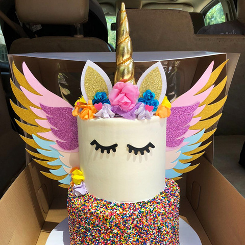 Unicornio de oro cuernos pastel Topper de la torta de cumpleaños, decoración de pastel de boda Topper unicornio fiesta bebé ducha de la torta ► Foto 1/6