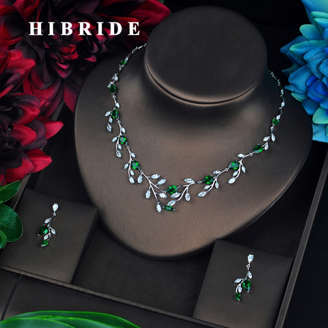 HIBRIDE de lujo de la forma de la hoja verde piedra CZ conjunto de joyería para mujer parure bijoux femme mariage de compromiso conjunto N-659 ► Foto 1/1