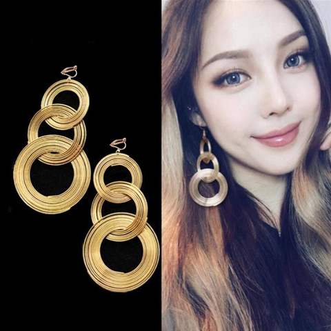 JIOFREE-pendientes largos de 3 círculos para mujer, aretes grandes, estilo Punk, Color dorado, geométrico, bohemio, fiesta ► Foto 1/6