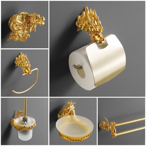 Caja de papel de diseño de DRAGÓN dorado de montaje en pared, portarrollos de papel higiénico dorado, caja de pañuelos, accesorios de baño MB-0950A ► Foto 1/6