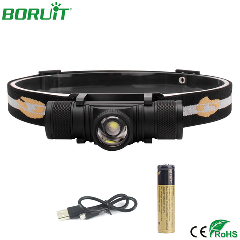 BORUiT-linterna frontal LED con zoom, recargable vía USB, portátil, impermeable, para Camping, caza, linterna de cabeza 18650 ► Foto 1/6