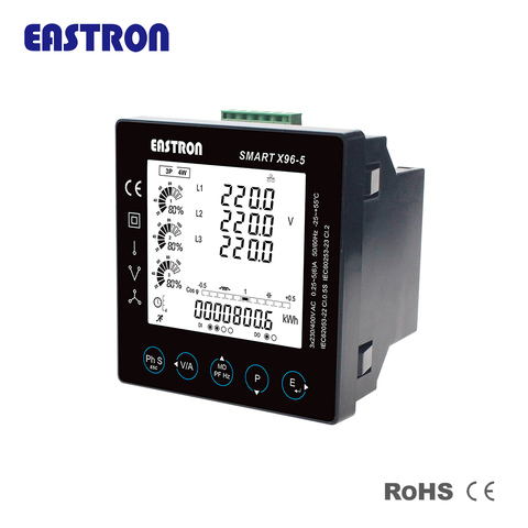 Inteligente X96-5J tres fase Panel de Multi-función de medidor de energía con Modbus y medida de kWh kVarh... kW kVar... kVA. P PF Hz dmd V un THD ► Foto 1/3