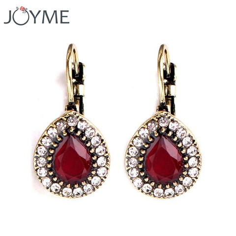 Pendientes con Clip de resina roja para mujer, joyería turca, aretes bohemios Vintage de oro con diamantes de imitación, Clip para oreja, regalos de boda ► Foto 1/1