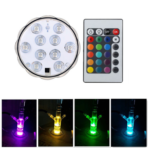 (1 unids/lote) 16 colores estáticos 4 colores-Cambiar Pragrams 10LEDs batería remoto LED sumergible Shisha, Hookah, lámpara ► Foto 1/1