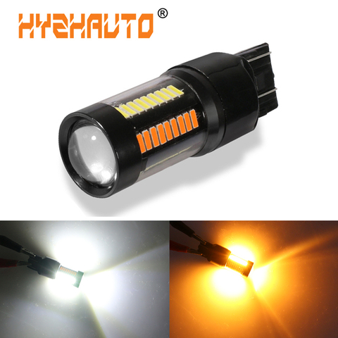 HYZHAUTO 1Pc 1157 P21/5W BAY15D T25 3157 W21/5W 7443 T20 LED Dual-Color de luz de coche 4014 66-SMD luz LED de intermitente bombilla DRL 12V 12V ► Foto 1/6