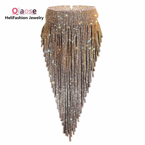 Qiaose-gargantilla de cadena larga con diamantes de imitación brillantes para mujer, collar llamativo, joyería impresionante de alta calidad ► Foto 1/6
