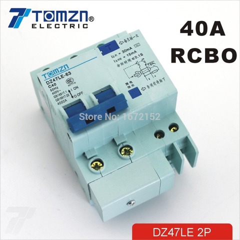 Disyuntor de corriente Residual con protección contra sobrecorriente y fugas RCBO, DZ47LE 2P 40A 230V ~ 50HZ/60HZ ► Foto 1/1