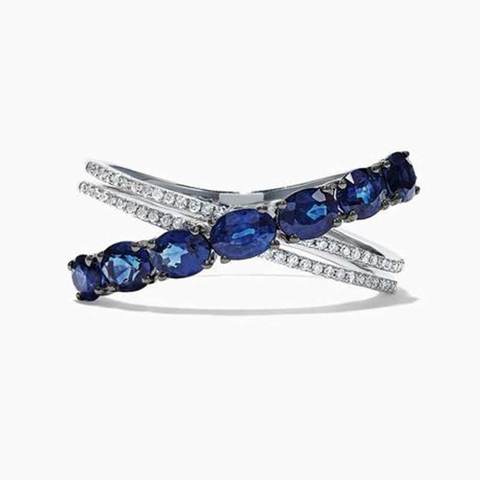 Huitan nueva moda letra X en forma de anillos de Mujer Accesorios diarios O/L de joyas de estilo con azul de piedra de circón regalo de cumpleaños para niña ► Foto 1/6
