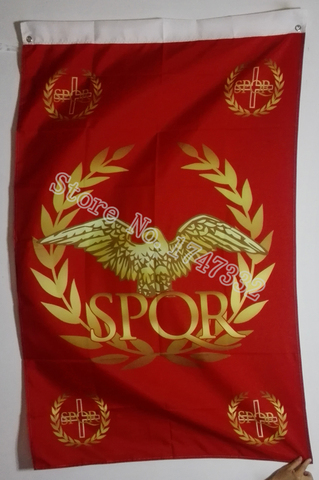 Bandera de la historia del imperio romano occidental, clon del pueblo romano SPQR, productos de 3x5 pies, 150x90cm, cartel de metal de latón con agujeros ► Foto 1/1