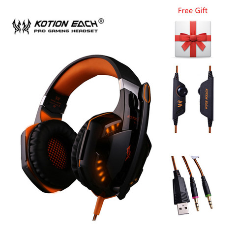 KOTION EACH-auriculares G2000 para videojuegos, cascos Hifi estéreo con micrófono y luz LED, para PC, ordenador, PS4, XBOX ► Foto 1/5