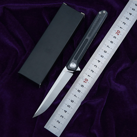 STEDEMON-cuchillo plegable abatible con mango de fibra de carbono, cuchillo de bolsillo EDC para supervivencia al aire libre, para acampada, caza, 440C, KVT G10 ► Foto 1/1