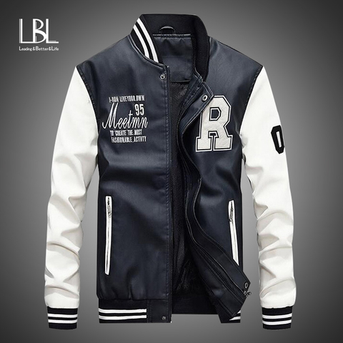 Chaqueta de cuero con bordado para hombre, chaqueta de béisbol de PU con bordado de marca, informal de lujo, chaqueta de aviador de lana cálida para invierno, 2022 ► Foto 1/6