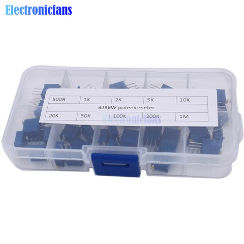 50 unids/lote 3296 W Multiturn Trimmer potenciómetro Kit alta precisión 3296 Resistor Variable 500R 1 K 2 K 5 K 10 K 20 K 50 k 100 K 200 K 1 m ► Foto 1/6