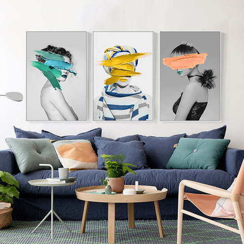 Cuadro moderno en lienzo Negro Nórdico y blanco para dormitorio y sala de estar, póster de pared con estampado artístico para chica ► Foto 1/6