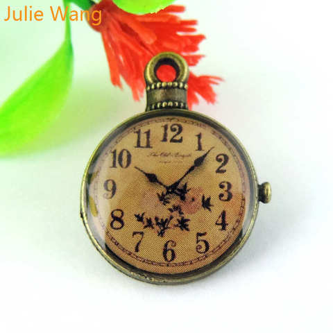 Julie Wang 5/10/20 Uds relojes reloj de bolsillo bronce antiguo de encantos colgantes de aleación collar de fabricación de joyas accesorio de suspensión ► Foto 1/2