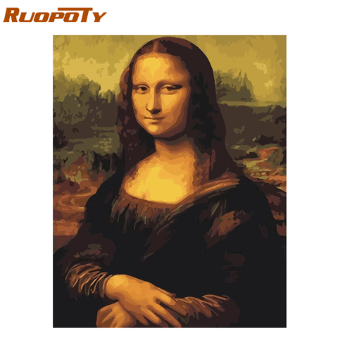 RUOPOTY-Cuadro de Mona Lisa artesanal, pintura por números, cuadro de arte de pared moderno, lienzo, dibujo pintura acrílica por números para decoración del hogar ► Foto 1/6