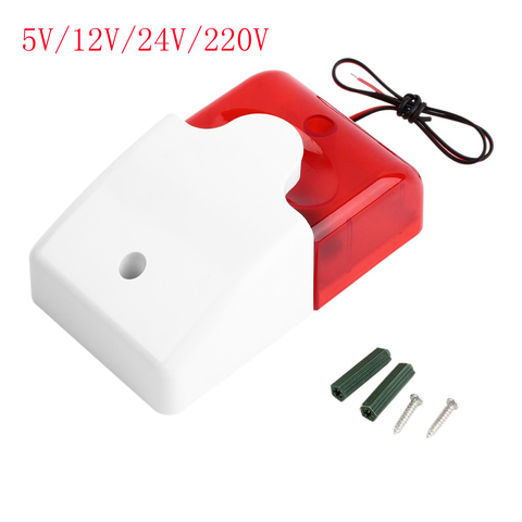 Mini sirena estroboscópica con cable, resistente, 5V, 12V, 24V, 220V, alarma de sonido estroboscópico, luz roja intermitente, sistema de alarma de seguridad para el hogar ► Foto 1/6