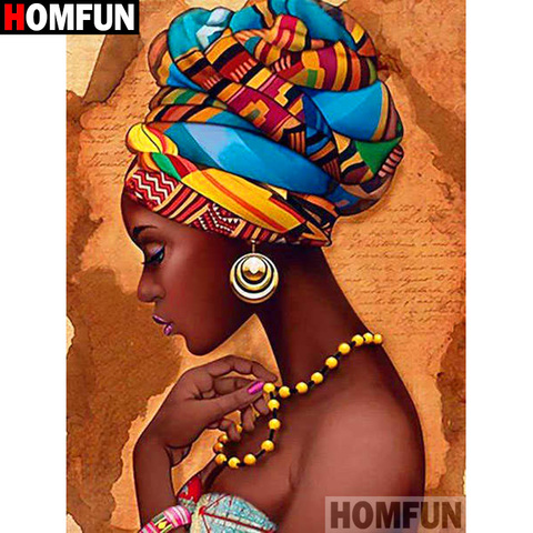 HOMFUN-cuadro de belleza africana elaborado con diamantes, 5D, belleza africana, 3D, bordado, punto de cruz, decoración del hogar, A19723 ► Foto 1/6