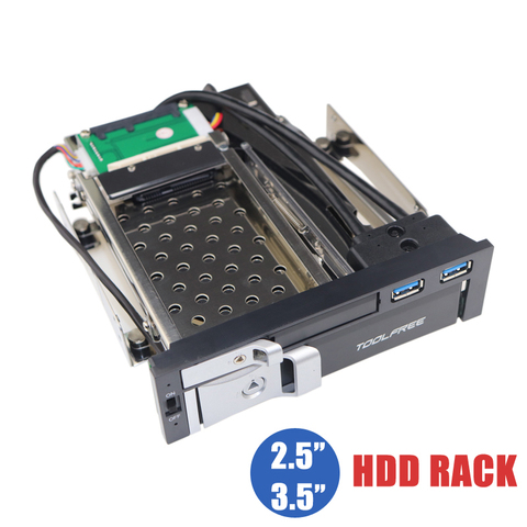 Bandeja óptica de doble bahía de 5,25 pulgadas carcasa de Rack móvil para 2,5/3,5 pulgadas SATAT III HDD SSD con 2 puertos USB 3,0 Hub para PC de escritorio ► Foto 1/6