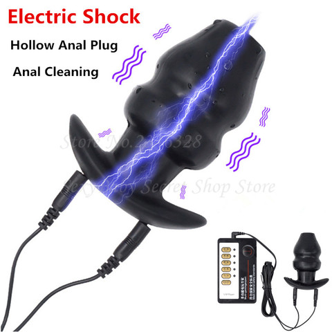 Electro choque Hollow Butt Plug Enemator 10 velocidad vibrador Anal Dilator Peep eléctrica masajeador juguetes sexuales para hombres mujeres parejas ► Foto 1/6