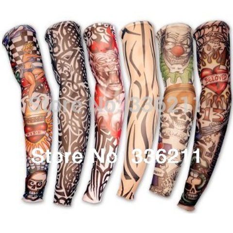 5 uds nuevo 100% mixto Nylon elástico falso tatuaje temporal manga diseños cuerpo brazo medias tatuaje para hombres cool mujeres envío gratis ► Foto 1/6