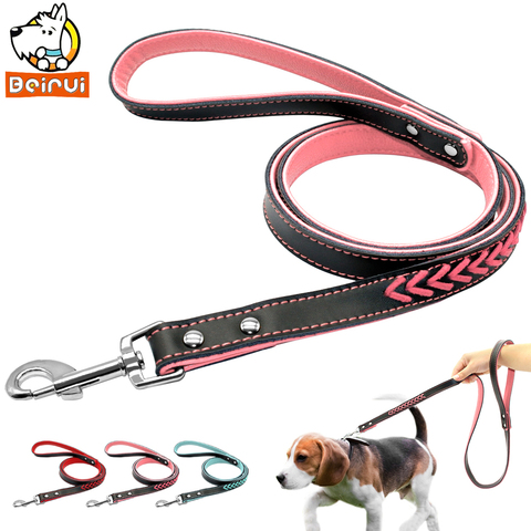 Correa de cuero duradero para perros, cachorros, gatos, caminar, correas para perros pequeños, medianos y grandes, Chihuahau, rosa, azul, rojo, hundeleine ► Foto 1/6