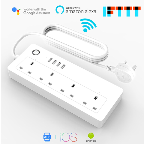 AOFO-regleta con WiFi estándar UK, 100-240V, 13A, enchufe de extensión inteligente tasado, alexa y aplicación de google home, Tuya, USB ► Foto 1/1