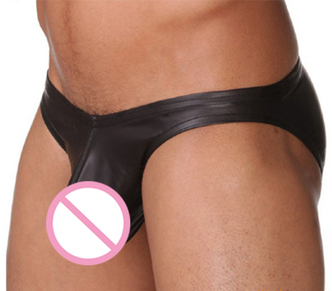 Hombres Sexy ropa interior hombre Cueca de cuero pantalones cortos de cintura baja bragas con bolsa U convexa calzoncillos hombre calzoncillos ► Foto 1/4