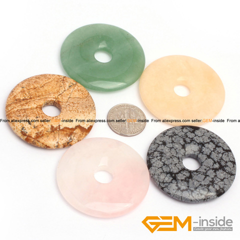 Cuentas de piedra Natural en forma de Donuts de 40mm para fabricación de joyería de colgantes, 1 Uds. Colgante de Cuarzo Rosa, Jades, jaspes, Aventurina, copo de nieve, obsidiana ► Foto 1/6