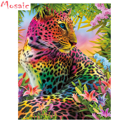 DIY 3D pintura de diamante leopardo 5d mosaico de diamante cuadrado completo bordado de diamante colorido animal 3d punto de cruz arte de pared ► Foto 1/6