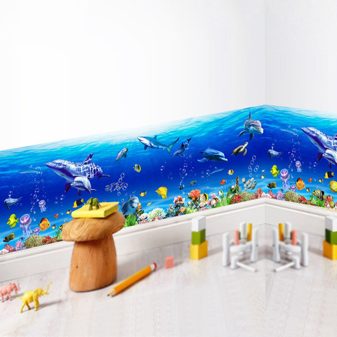 Pegatinas de pared del mundo submarino, calcomanías de Arte de pared marina de tiburón pez, decoración de guardería, cocina y baño ► Foto 1/3