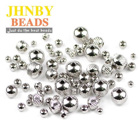 JHNBY de acero inoxidable del grano del espaciador bola 3/4/6/8MM de Metal suelta perlas redondas para pulsera de la joyería hallazgos para hacer bricolaje al por mayor ► Foto 1/6