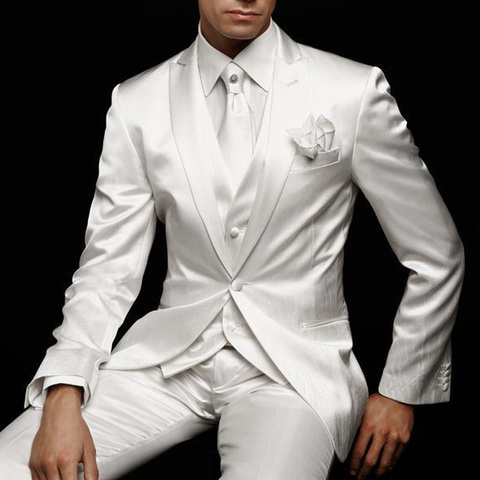 Traje blanco para hombre de boda para novio esmoquin 2022 ajustado para fiesta de graduación personalizado satén hombres trajes 3 piezas chaqueta Pantalones chaleco ropa ► Foto 1/1