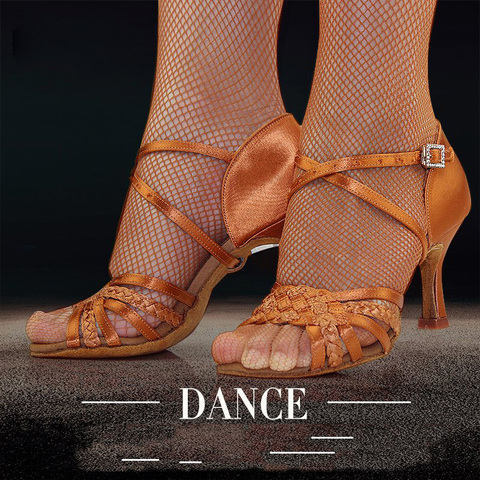 Zapatos de baile latino para mujer, calzado de tacón alto con puntera de fondo suave, para bailar Salsa, 2360-B auténtico, satín importado ► Foto 1/6
