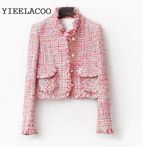 Chaqueta de Tweed rosa para mujer, abrigo clásico de mujer, chaqueta de tweed trenzada de alambre brillante para Primavera/Otoño/Invierno ► Foto 1/6