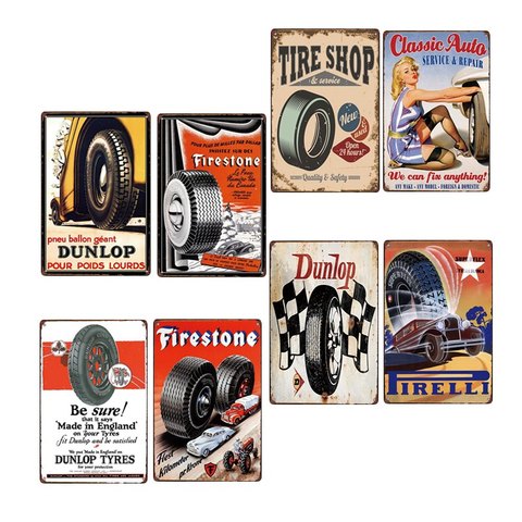 Cartel de neumático pintura cartel decoración placas Metal Vintage coche garaje pared arte Retro Decoración del hogar 20x30 cm ► Foto 1/6