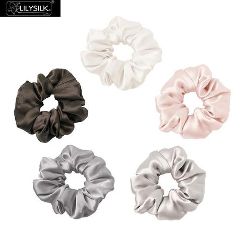 LilySilk 100% de seda pura Scrunchies establece 5 paquete Charmeuse banda para la cabeza cabello accesorios suave cuidado de Color al azar ► Foto 1/6
